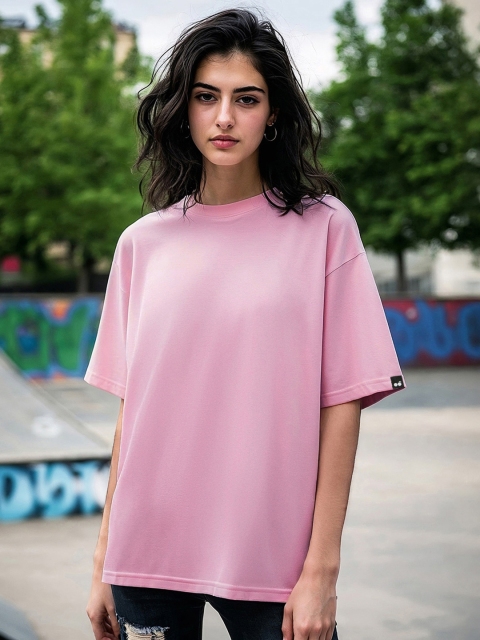 Bewakoof Women Solid Round Neck Cotton Oversized T-shirt
