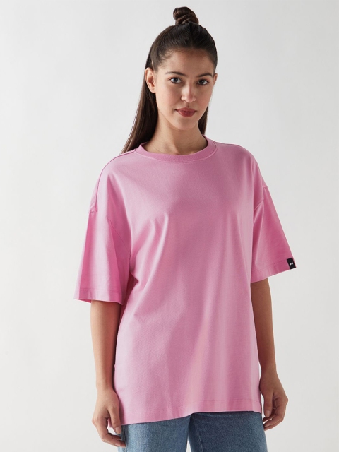 Bewakoof Women Solid Round Neck Cotton Oversized T-shirt - Image 2