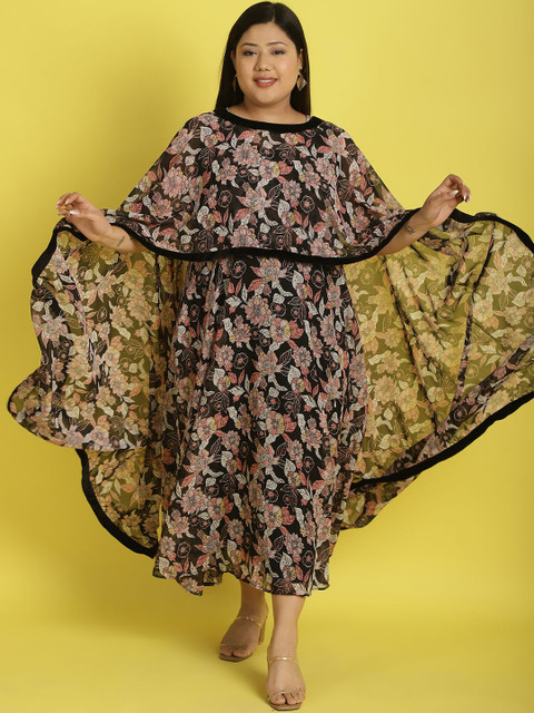 theRebelinme Women Plus Size Floral Printed Layered Georgette Maxi Dress