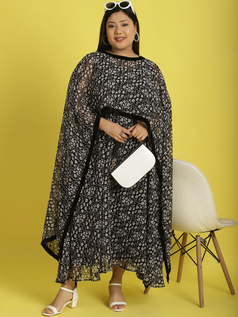 theRebelinme Women Floral Print Layered Georgette A-Line Maxi Plus Size Dress - Image 6