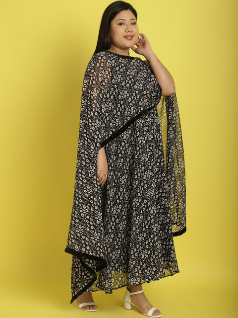 theRebelinme Women Floral Print Layered Georgette A-Line Maxi Plus Size Dress - Image 3