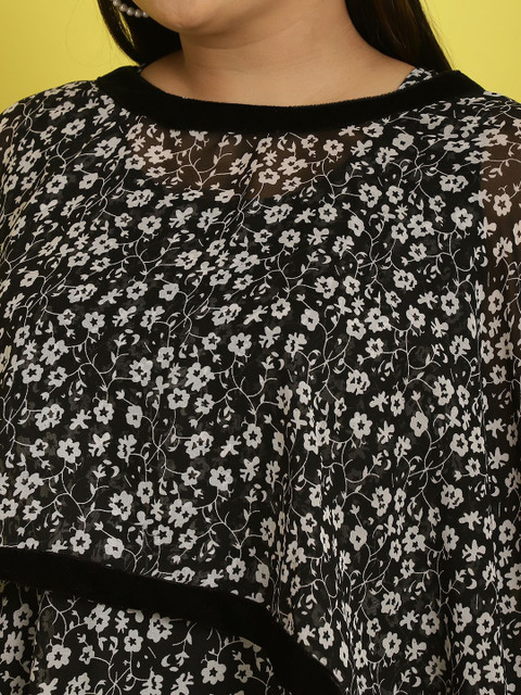 theRebelinme Women Floral Print Layered Georgette A-Line Maxi Plus Size Dress - Image 2