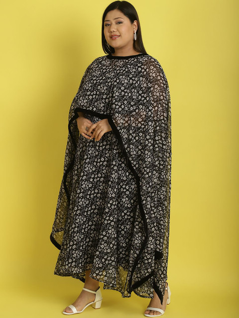 theRebelinme Women Floral Print Layered Georgette A-Line Maxi Plus Size Dress - Image 4