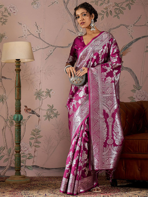 Sangria Woven Design Banarasi Saree With Blouse Piece