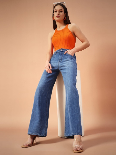 FASHIONFIBRE Women Cotton Comfort Wide Leg High-Rise Light Fade Jeans - Image 6