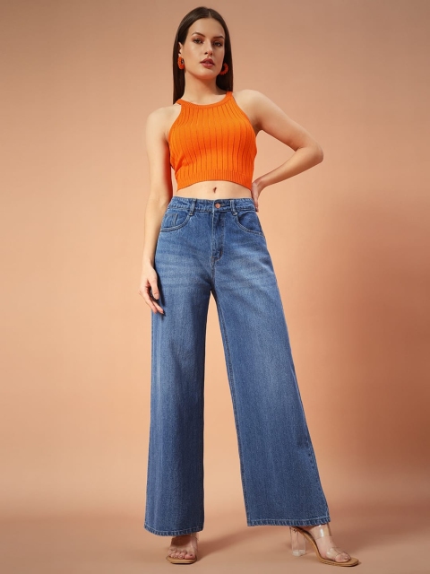 FASHIONFIBRE Women Cotton Comfort Wide Leg High-Rise Light Fade Jeans - Image 5
