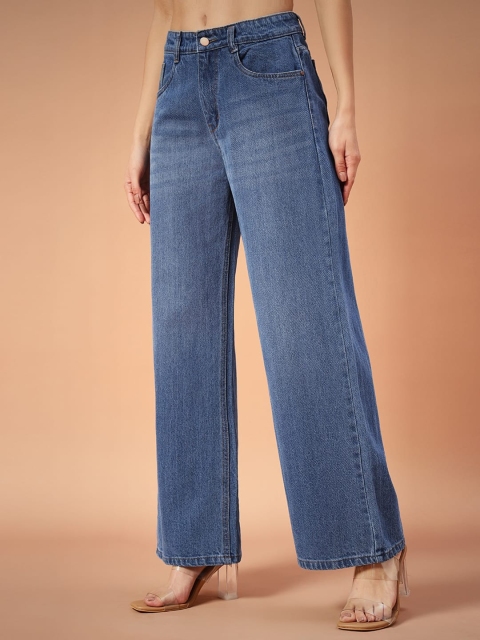 FASHIONFIBRE Women Cotton Comfort Wide Leg High-Rise Light Fade Jeans - Image 3
