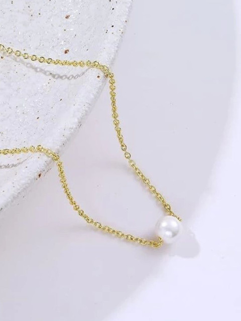 V FASHION JEWELLERY Gold-Plated Classic Pearl Minimal Chain