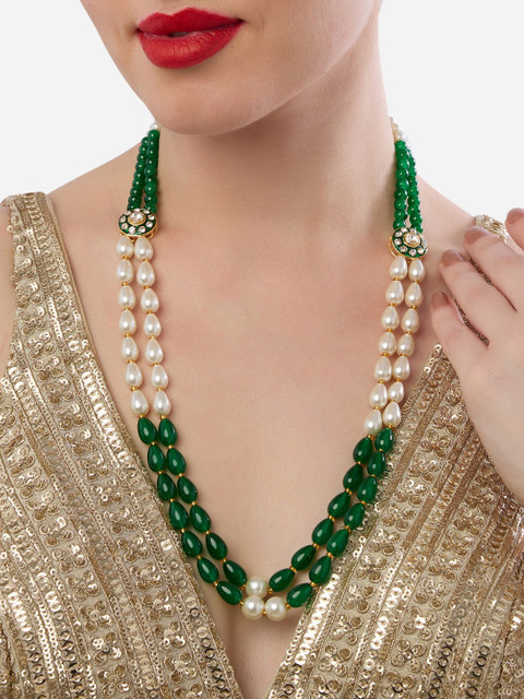 Zaveri Pearls Gold-Plated Stone Studded & Beaded Meenakari Layered Necklace