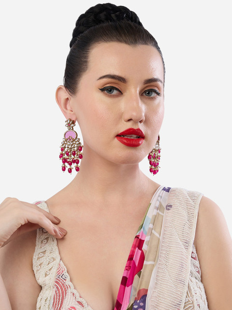 Zaveri Gold Plated Pearls Studded Contemporary Jhumkas - Image 4