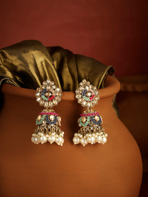 Zaveri Gold Plated Pearls Studded Contemporary Jhumkas