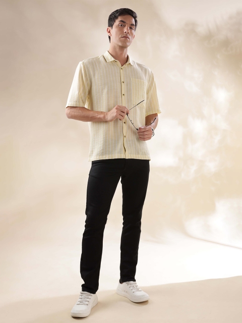HERE&NOW Men Spread Collar Vertical Striped Relaxed Fit Casual Shirt - Image 6