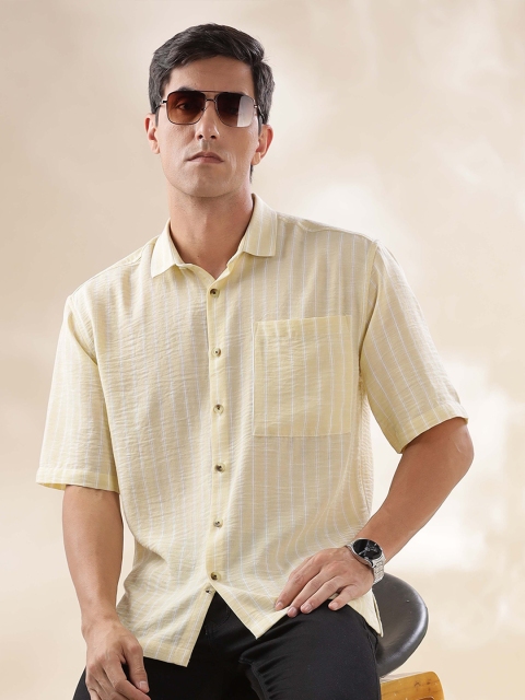 HERE&NOW Men Spread Collar Vertical Striped Relaxed Fit Casual Shirt