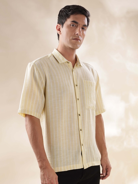 HERE&NOW Men Spread Collar Vertical Striped Relaxed Fit Casual Shirt - Image 3