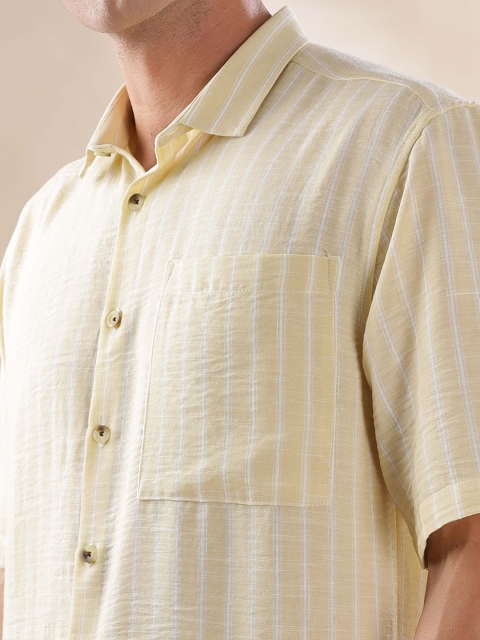 HERE&NOW Men Spread Collar Vertical Striped Relaxed Fit Casual Shirt - Image 7