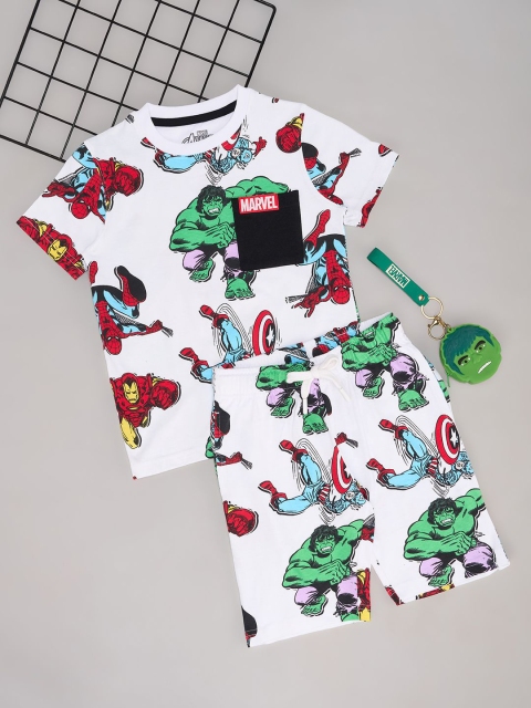 Pantaloons Baby Infants Boys Marvel Graphic Printed Pure Cotton T-shirt with Shorts