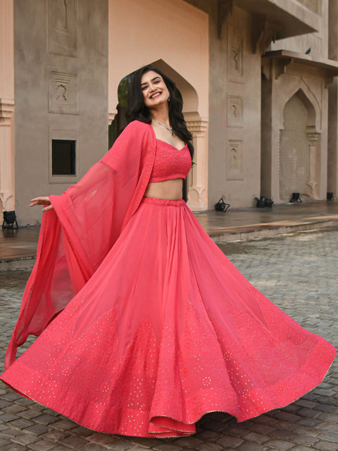 TIKODI Embroidered Semi-Stitched Lehenga & Unstitched Blouse With Dupatta