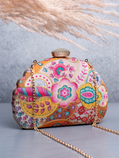 ARTKLIM Floral Zari Embroidered Embellished Box Clutch