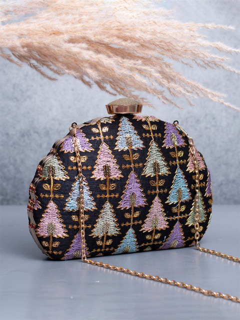 ARTKLIM Tropical Embroidered Embellished Box Clutch