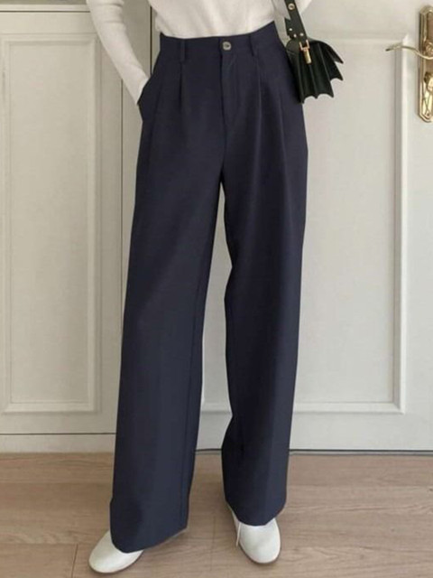 BROADSTAR Women Smart Loose Fit High-Rise Korean Pants