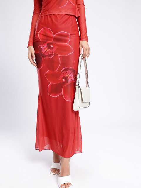 glitchez Floral Printed A-Line Maxi Skirt