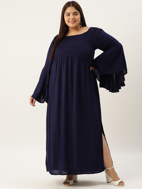 theRebelinme Plus Size Smocked Detail Maxi Dress