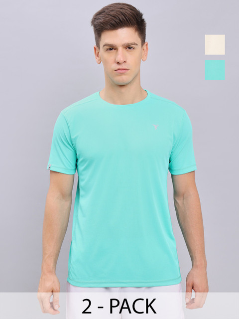 Technosport Men Pack Of 2 Antimicrobial Slim Fit Round Neck Training or Gym T-shirts