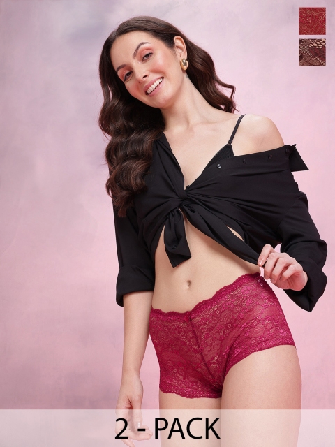 DressBerry Women Pack of 2 Self Design Lace Hipster Briefs DRM-DB-PAN05D