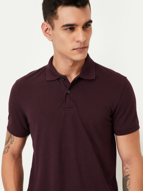 max Men Solid Polo Collar Cotton T-shirt