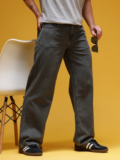 HERE&NOW Men Graphic Printed Mid-Rise Pure Cotton Baggy Fit Jeans