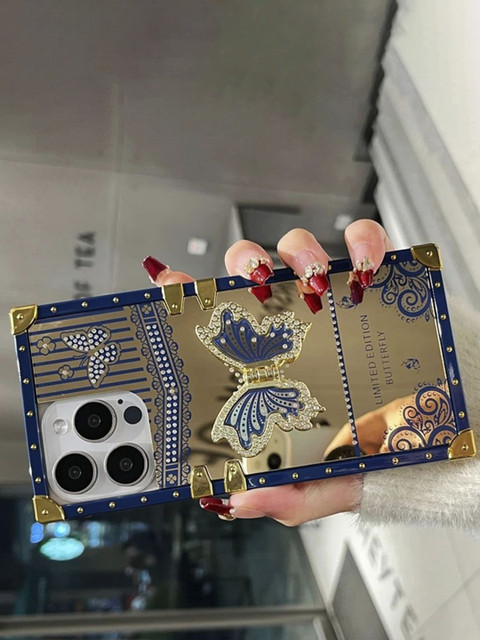 Luxury Kase Butterfly Stand Back Mirror iPhone 16 Pro Max Back Case - Image 2