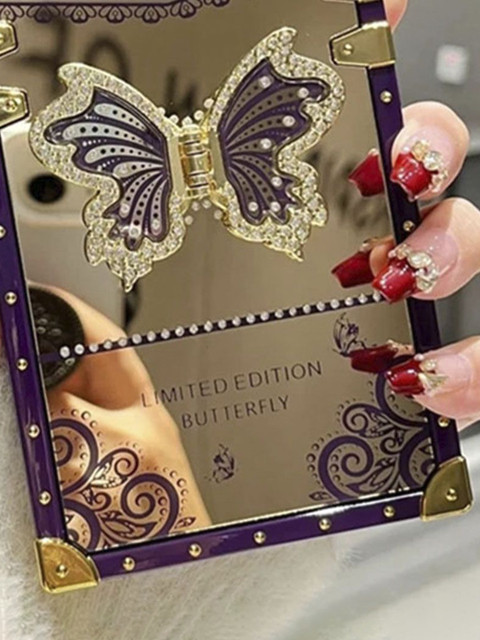 Luxury Kase Sequined LK162 Elegant Butterfly Stand Back Mirror iPhone 16 Pro Back Case - Image 4