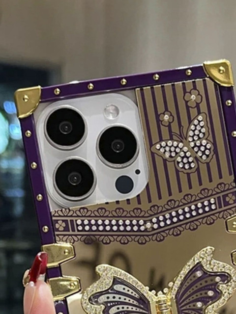 Luxury Kase Sequined LK162 Elegant Butterfly Stand Back Mirror iPhone 16 Pro Back Case - Image 3