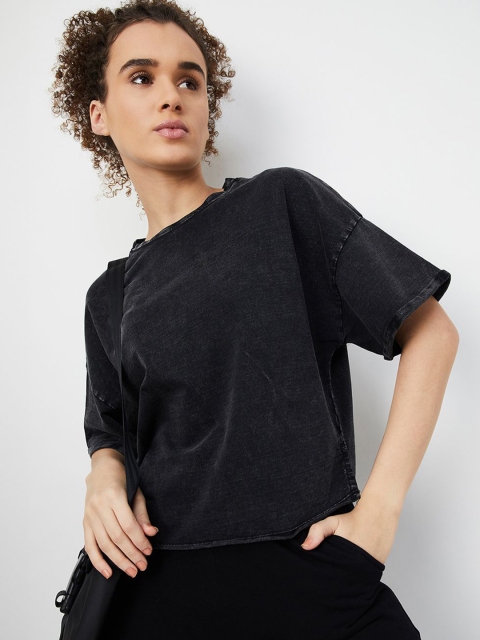 max Women Solid Round Neck Cotton Relaxed Fit T-shirt