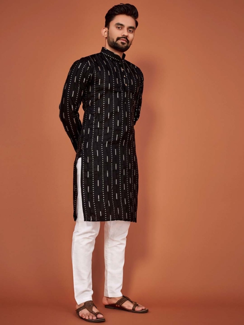 Zurika Fashion Striped Embroidered Mandarin Collar Long Sleeves Sequinned Straight Kurta - Image 3