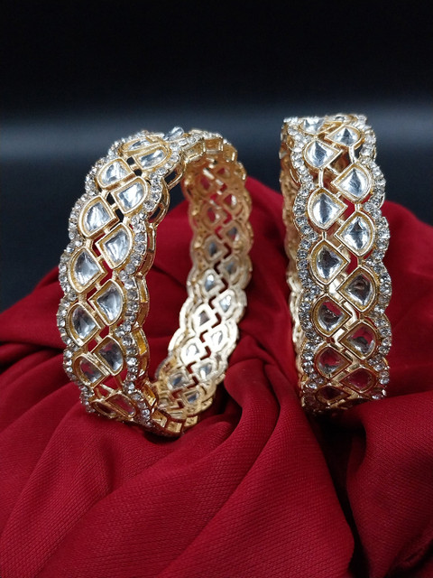 AARNAA Set Of 2 Gold-Plated Stone Studded Chuda Bangles