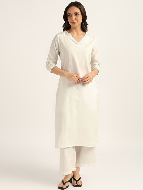 BLOCKS OF INDIA V-Neck Cotton Straight Kurta with Trouser