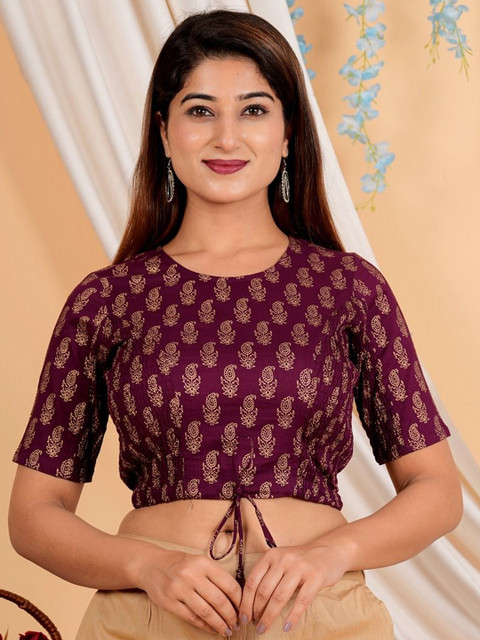 IKRASS Printed Cotton Round Neck Saree Blouse