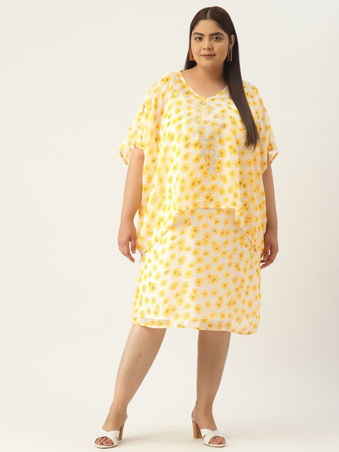 theRebelinme Women Flared Sleeve A-Line Midi Dress Plus Size