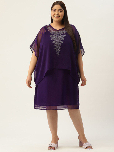 theRebelinme Plus Size Embellished Flared Sleeve A-Line Midi Dress