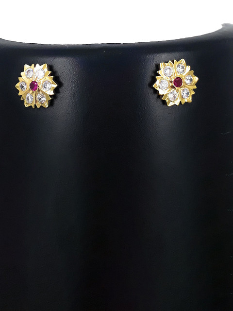 Anujeet Fashion Hub Gold Plated AD Studded Floral Shaped Studs - Image 3