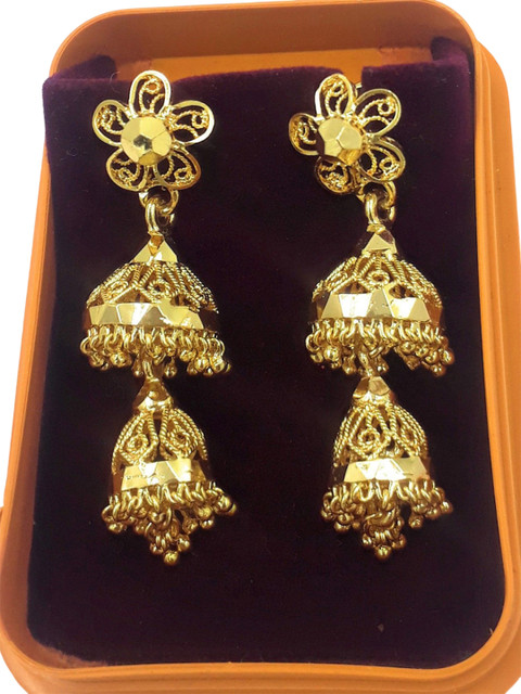 Anujeet Fashion Hub Gold-Plated Artificial Beaded Dome Shaped Jhumkas - Image 2