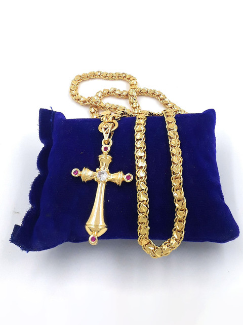 Anujeet Fashion Hub Gold-Plated AD Studded Cross Dollar Chain