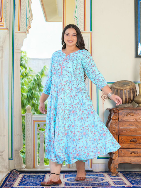 IKRASS Plus Size Floral Printed A-Line Midi Dress - Image 3