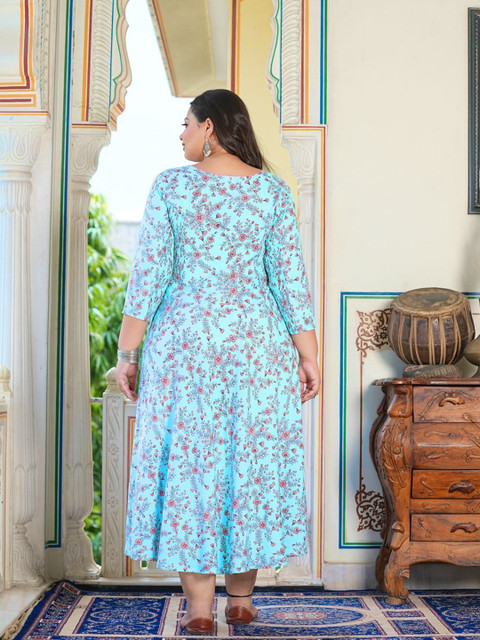 IKRASS Plus Size Floral Printed A-Line Midi Dress - Image 4