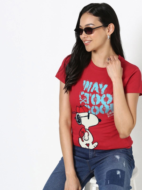 Bewakoof Women Typography Printed Round Neck Cotton Peanuts T-shirt - Image 6