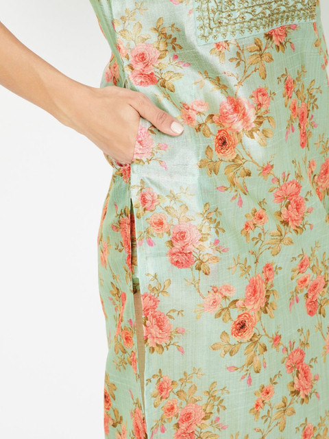 max Floral Printed Thread Work Straight Kurta - Image 7