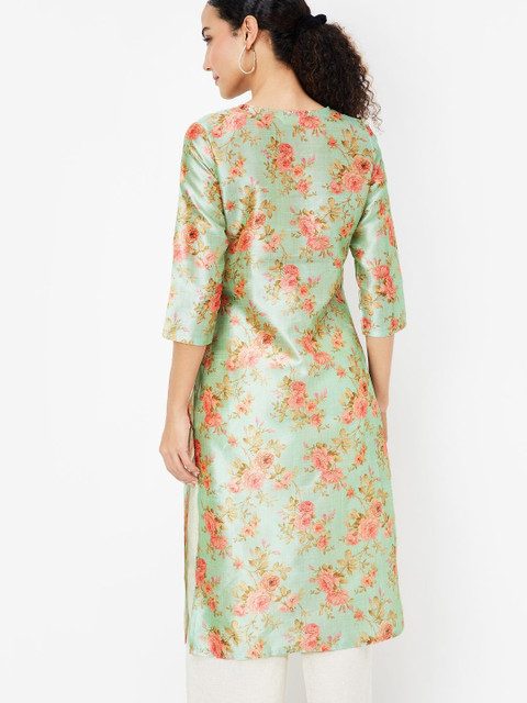 max Floral Printed Thread Work Straight Kurta - Image 4