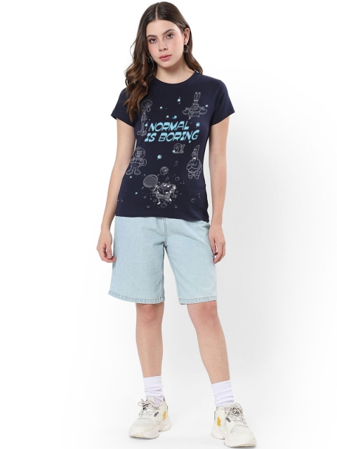 Bewakoof Plus Women Typography Printed Round Neck Cotton Spongebob T-shirt - Image 5