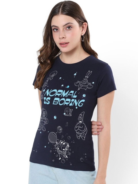 Bewakoof Plus Women Typography Printed Round Neck Cotton Spongebob T-shirt - Image 3
